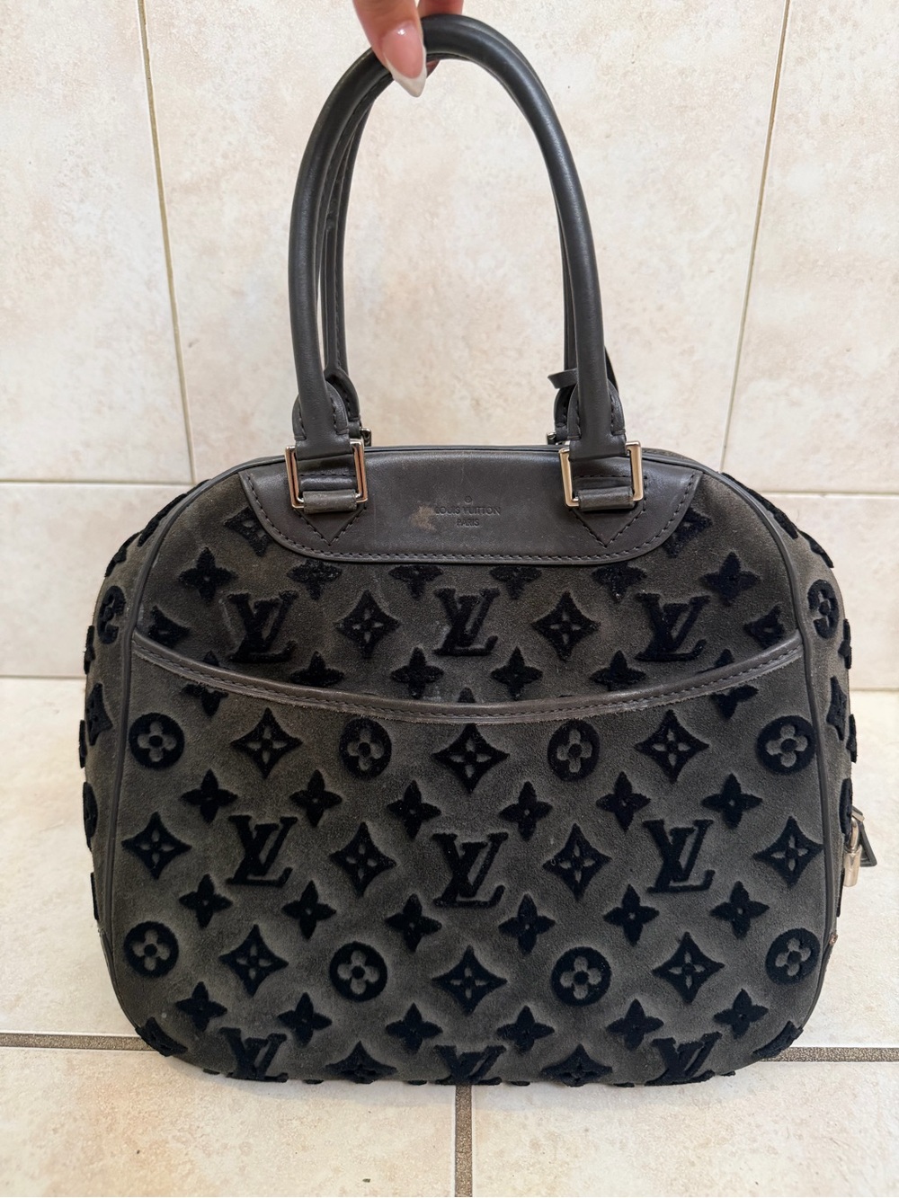 Louis Vuitton Black Velvet Monogram Bowling Bag